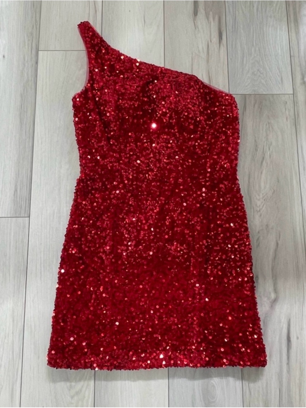 Sherri Hill Red One-Shoulder Sequin Mini Dress